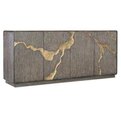 Melange Fissured Wood Entertainment Credenza w/ Gold Motif by Hooker Furniture