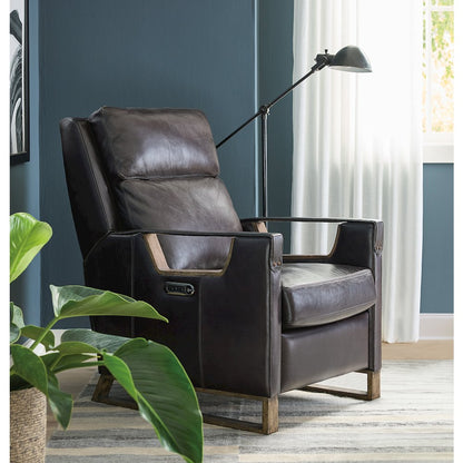 Relic Power Recliner w/Power Headrest in Black Leather by Hooker Furnishings