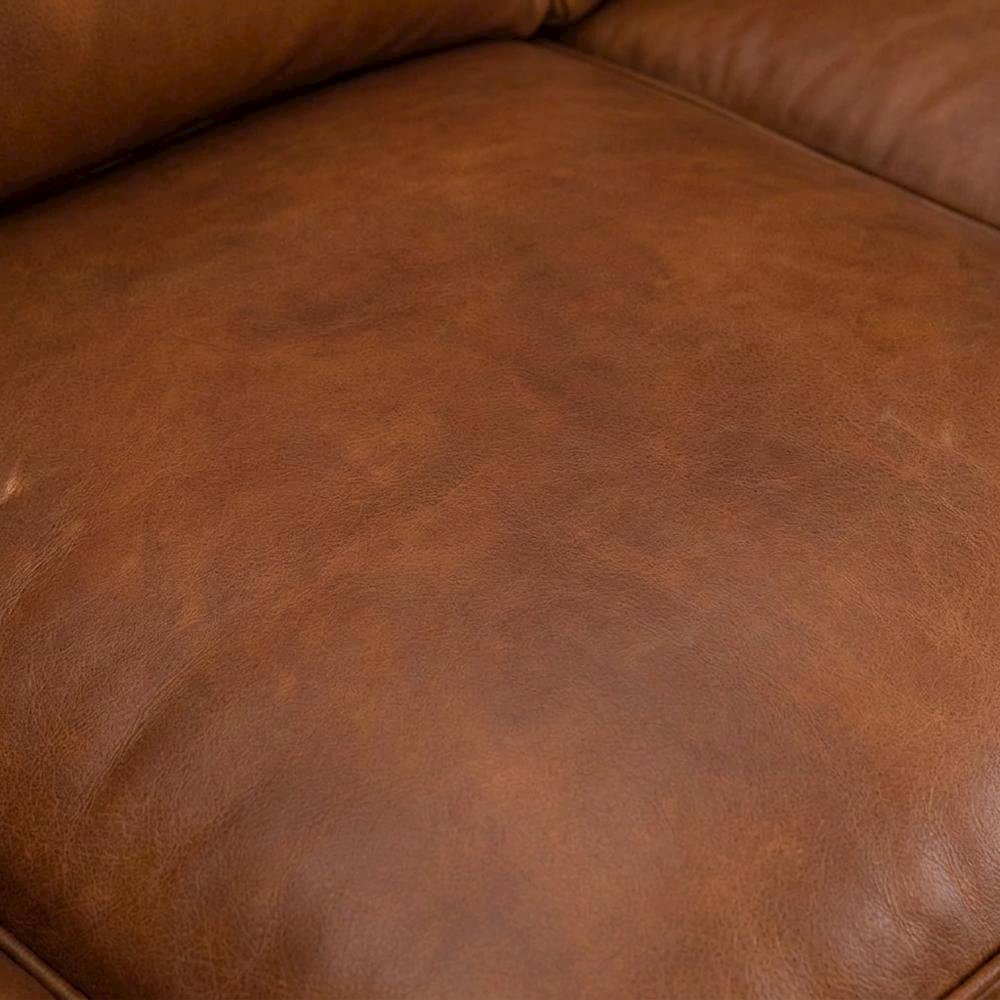 Exton Aniline Top Grain Leather Couch for Living Room, Fixed Arms, Brown