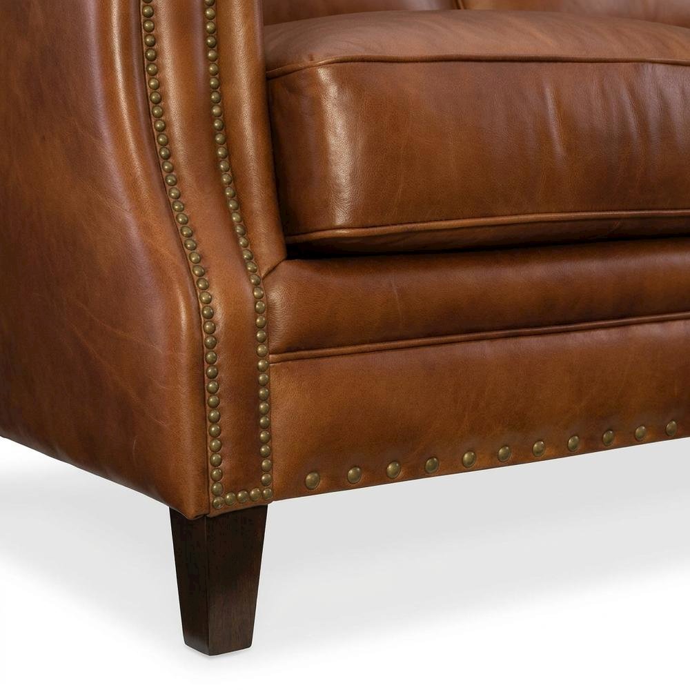 Exton Aniline Top Grain Leather Couch for Living Room, Fixed Arms, Brown