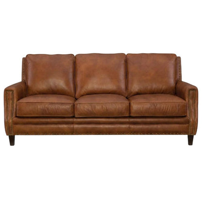 Exton Aniline Top Grain Leather Couch for Living Room, Fixed Arms, Brown