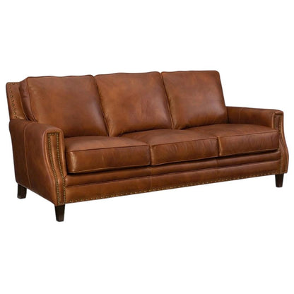 Exton Aniline Top Grain Leather Couch for Living Room, Fixed Arms, Brown