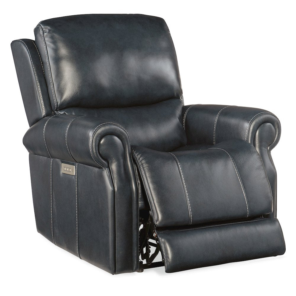 Eisley Power Recliner with Power Headrest & Lumbar in Blue Leather by Hooker