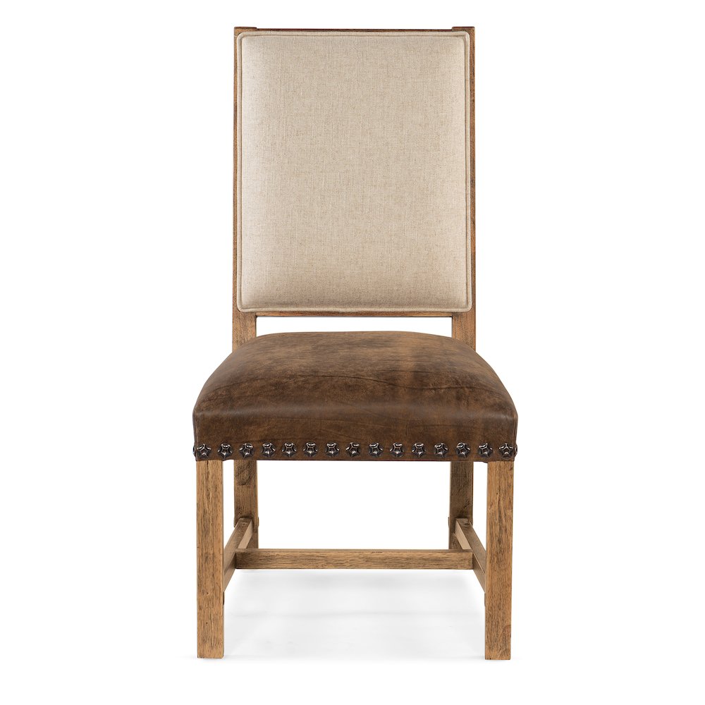Hooker Furniture Big Sky Wood Fabric Leather Side Chair in Brown