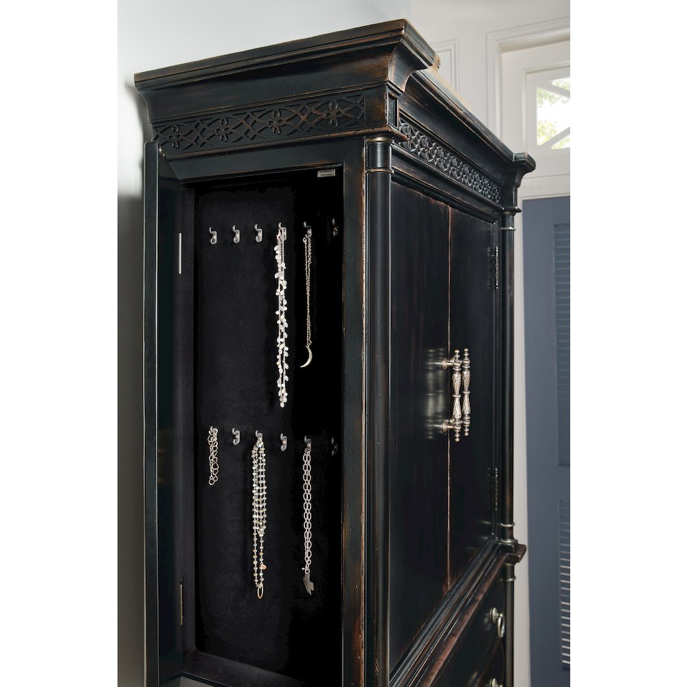 Hooker Furniture Charleston Wood Jewelry Armoire in Black Cherry