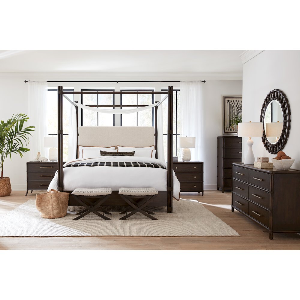Retreat Wood Pole Rattan Nightstand in Black by Hooker Furniture