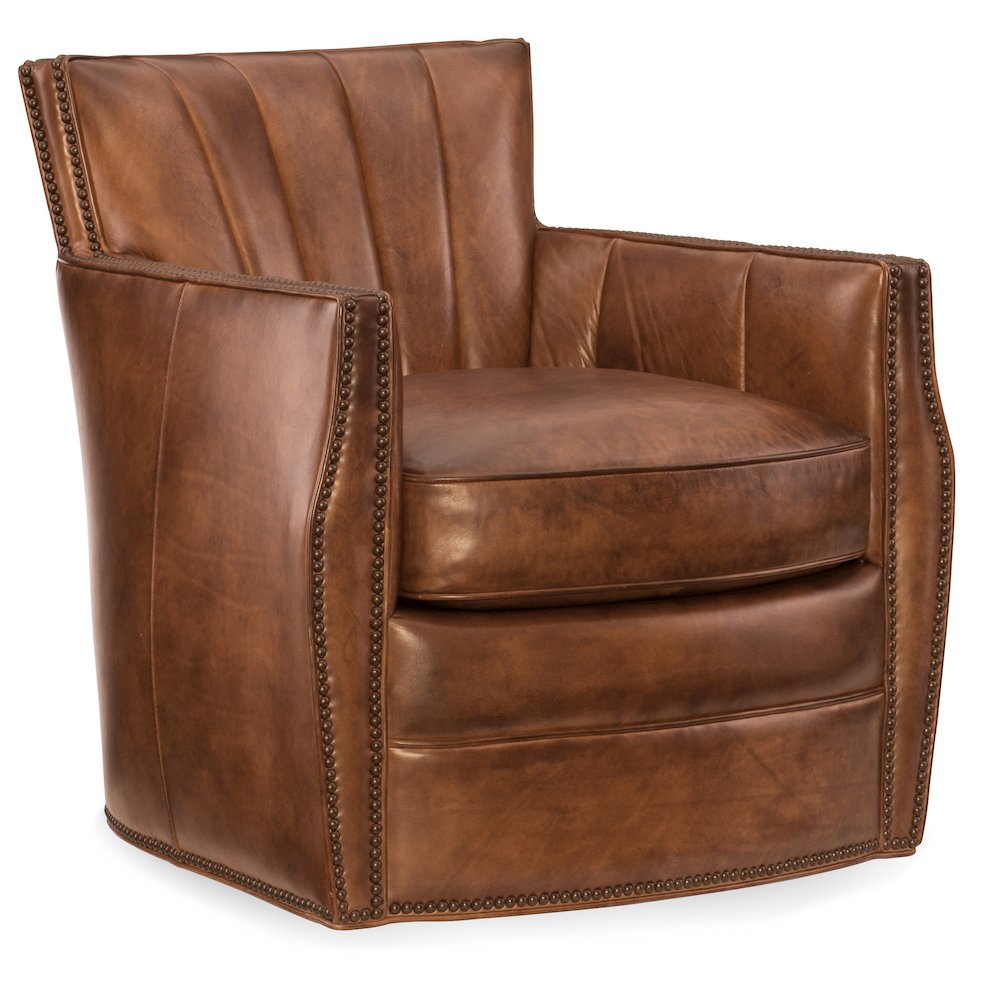 Hooker Furniture Carson Leather Swivel Club Chair in Spice Brown