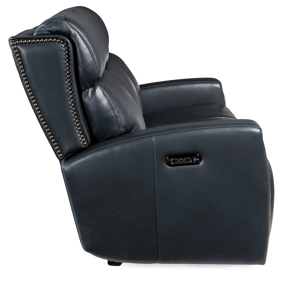 Ruthe ZeroG Power Sofa with Power Headrest & Hidden Console in Blue Leather