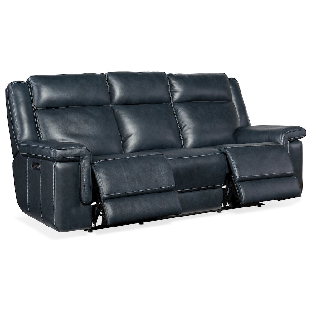 Montel Lay Flat Power Sofa with Power Headrest & Lumbar in Blue Leather