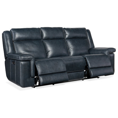 Montel Lay Flat Power Sofa with Power Headrest & Lumbar in Blue Leather