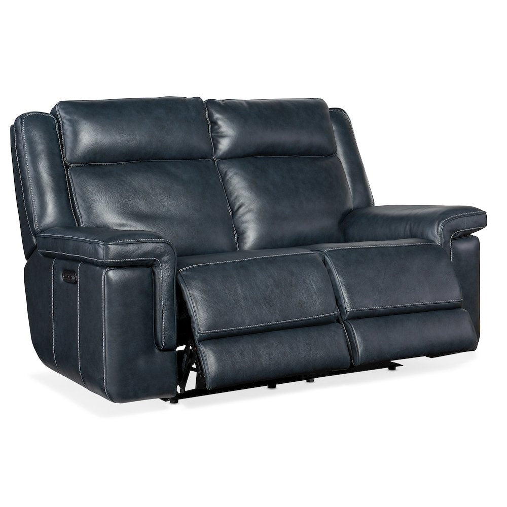 Montel Lay Flat Power Loveseat with Power Headrest & Lumbar in Blue Leather
