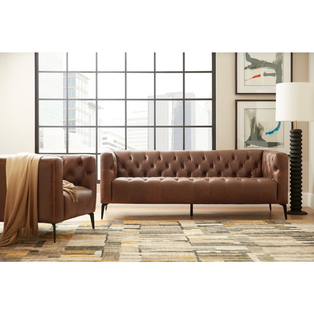 Nicolla Stationary Sofa in Brown Leather by Hooker Furniture
