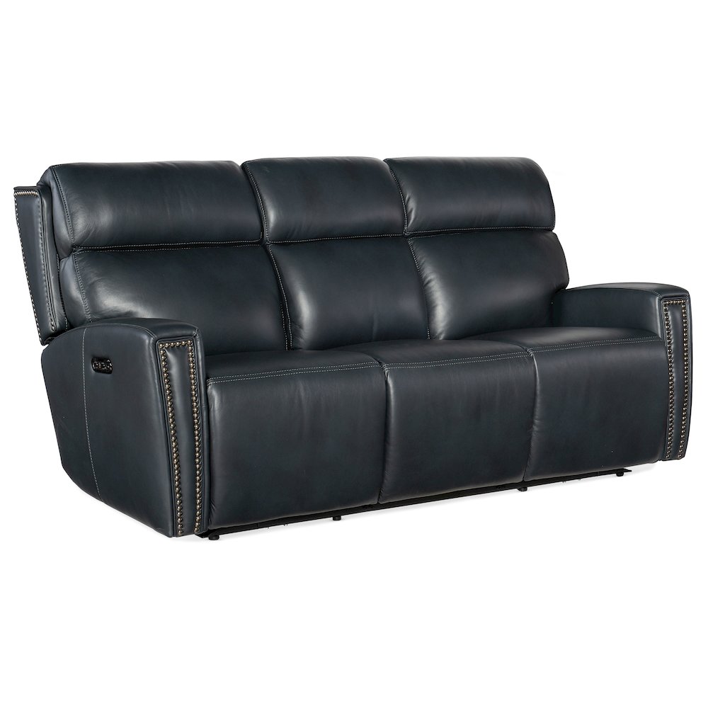 Ruthe ZeroG Power Sofa with Power Headrest & Hidden Console in Blue Leather