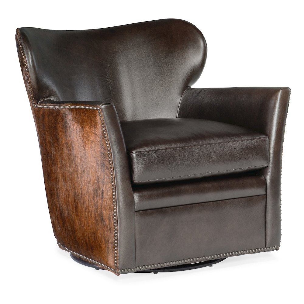 Kato Leather Living Room Swivel Chair w/ Dark HOH