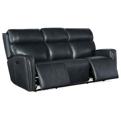 Ruthe ZeroG Power Sofa with Power Headrest & Hidden Console in Blue Leather