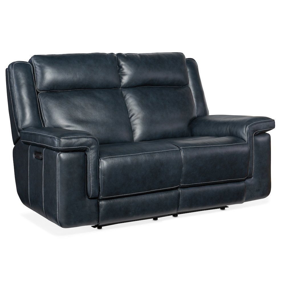 Montel Lay Flat Power Loveseat with Power Headrest & Lumbar in Blue Leather