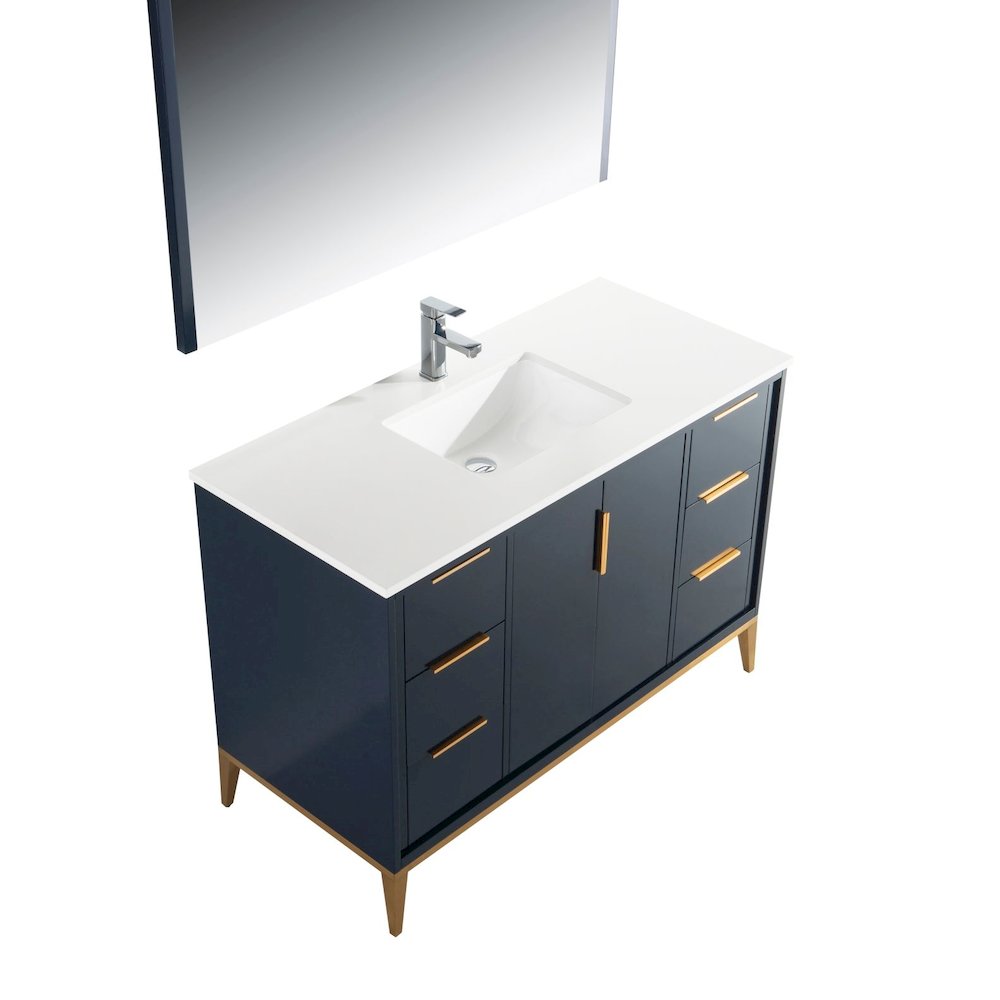 Divani 48'' Gloss Blue Vanity W/ Quartz Counter Top (Back Splash Free)