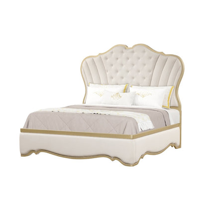 Athena Ivory and Gold Scalloped 4-Piece Bedroom Set, Queen