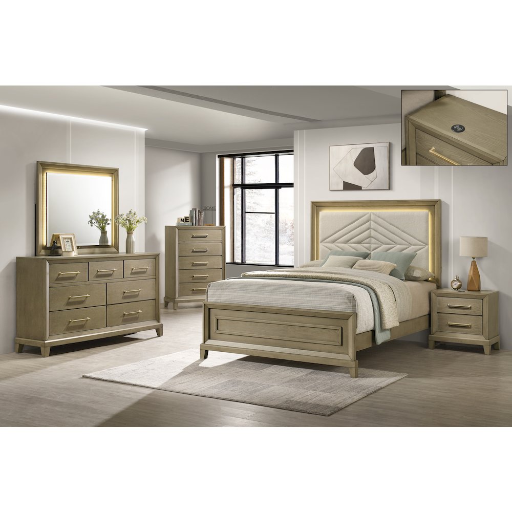 Dove Gray 5-piece Bedroom Set with LED Lighting, Queen