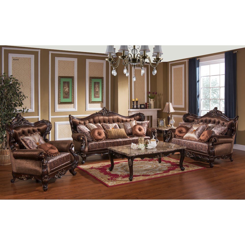 Aroma Rich Cherry Upholstered Chair with Wooden Accents