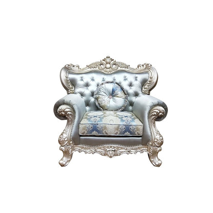 Ariel Champagne and Blue Upholstered Chair with Wooden Accents