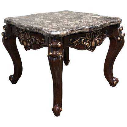 Jade Carved Wood End Table in Cherry Finish