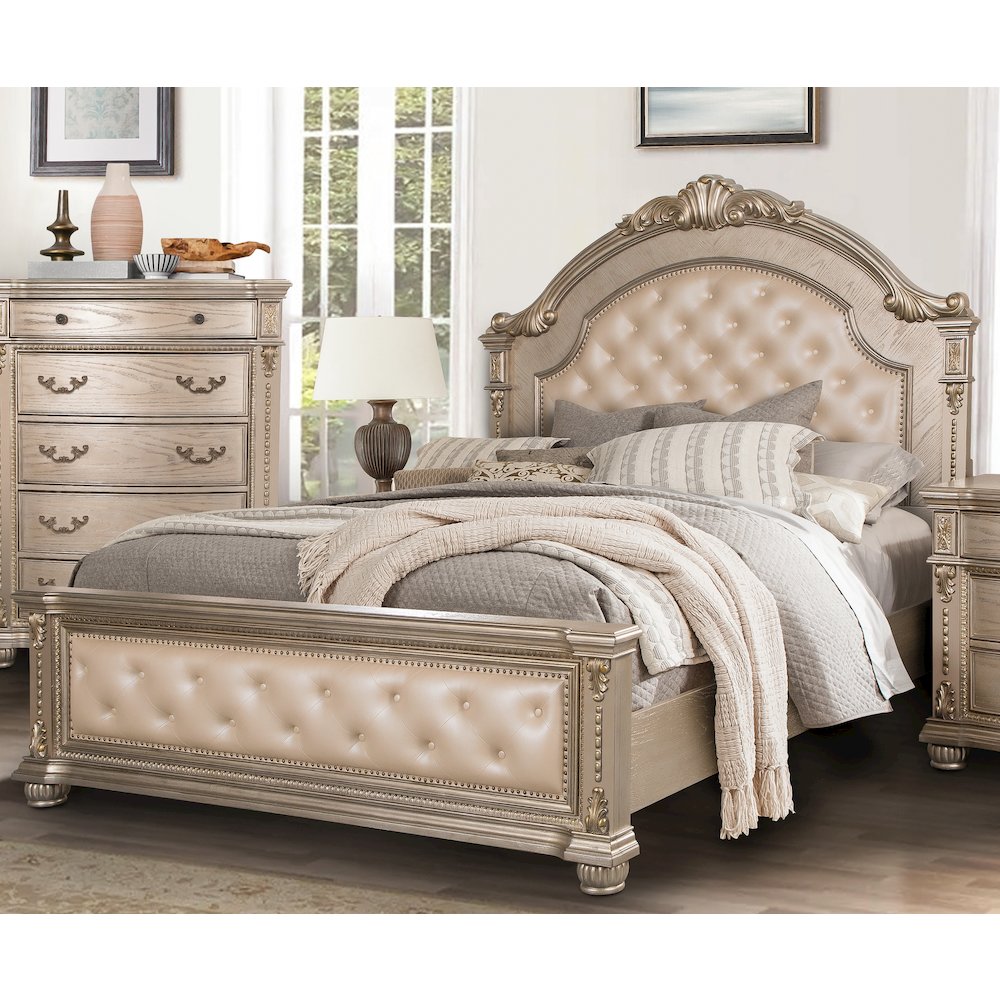 Evelyn Champagne Upholstered 5-piece Bedroom Set, Queen