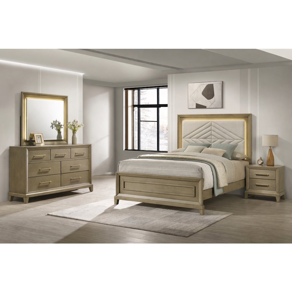 Dove Gray 4-piece Bedroom Set with LED Lighting, Queen