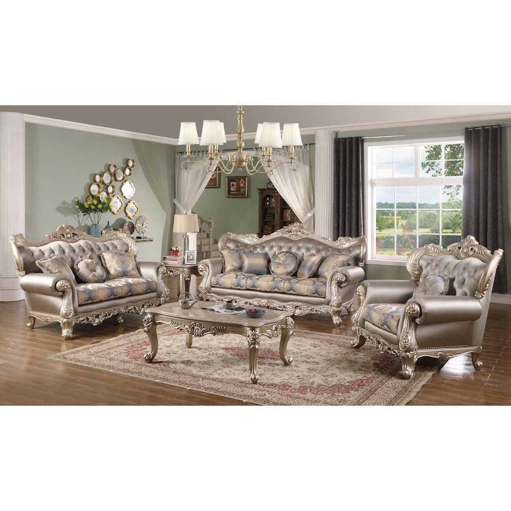Ariel Champagne and Blue 2-piece Living Room Set