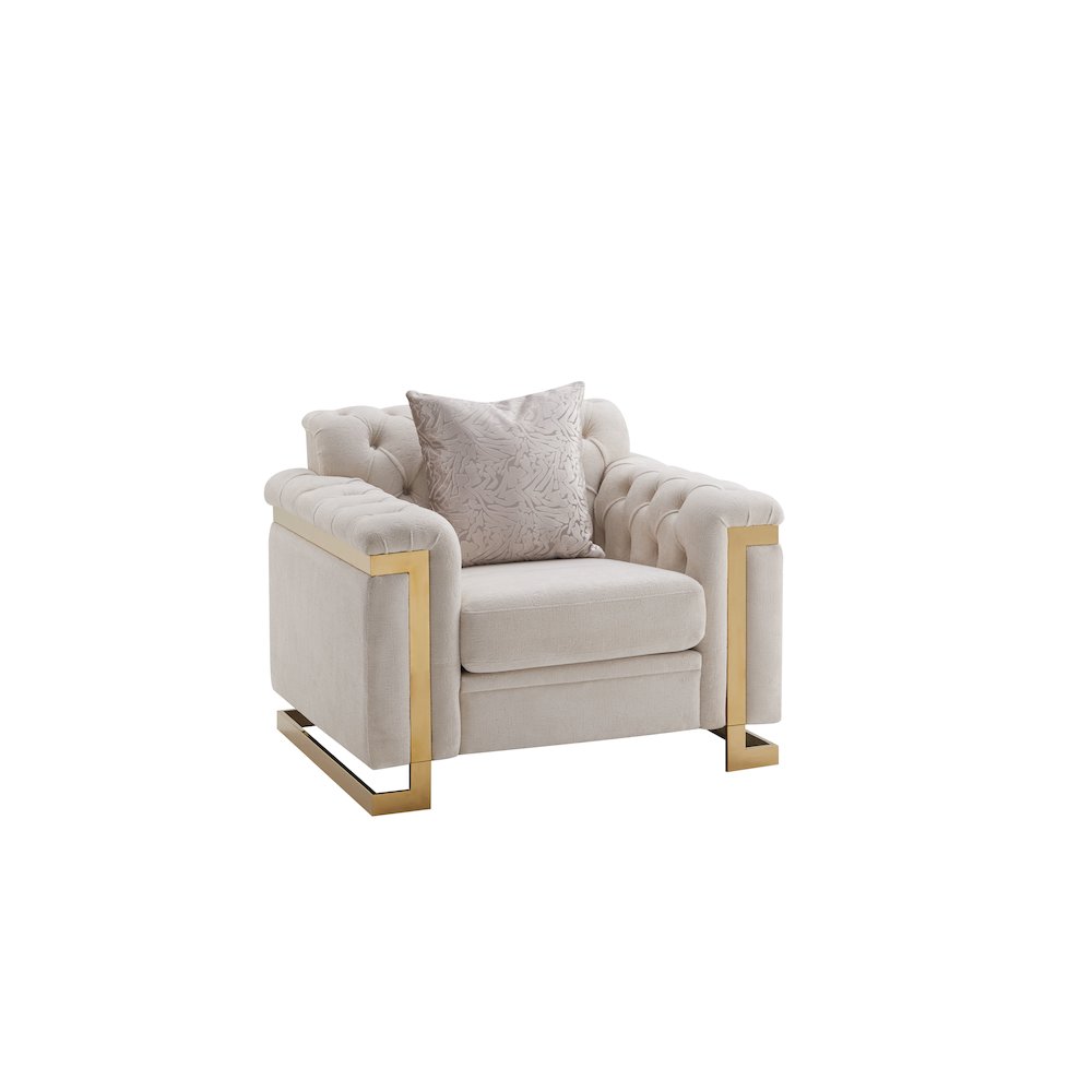 Chloe Tufted Arm Chair with Gold Accents