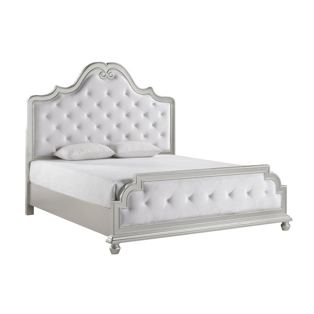Roma Champagne Button Tufted Upholstered 5-Piece Bedroom Set, Queen