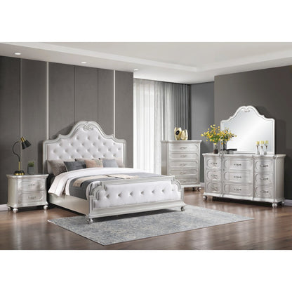 Roma Champagne Button Tufted Upholstered 5-Piece Bedroom Set, Queen