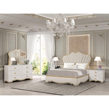 Athena Ivory and Gold Scalloped 4-Piece Bedroom Set, King