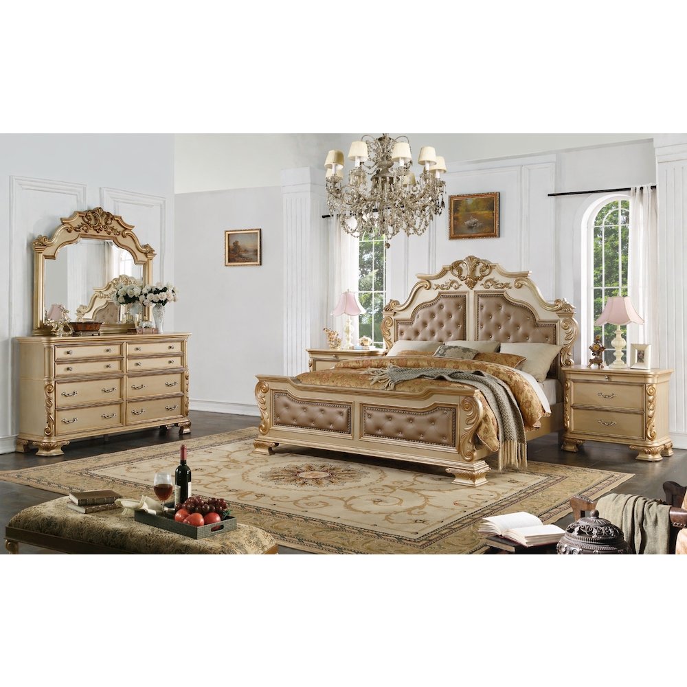 Miranda Gold Tufted 4-Piece Bedroom Set, King