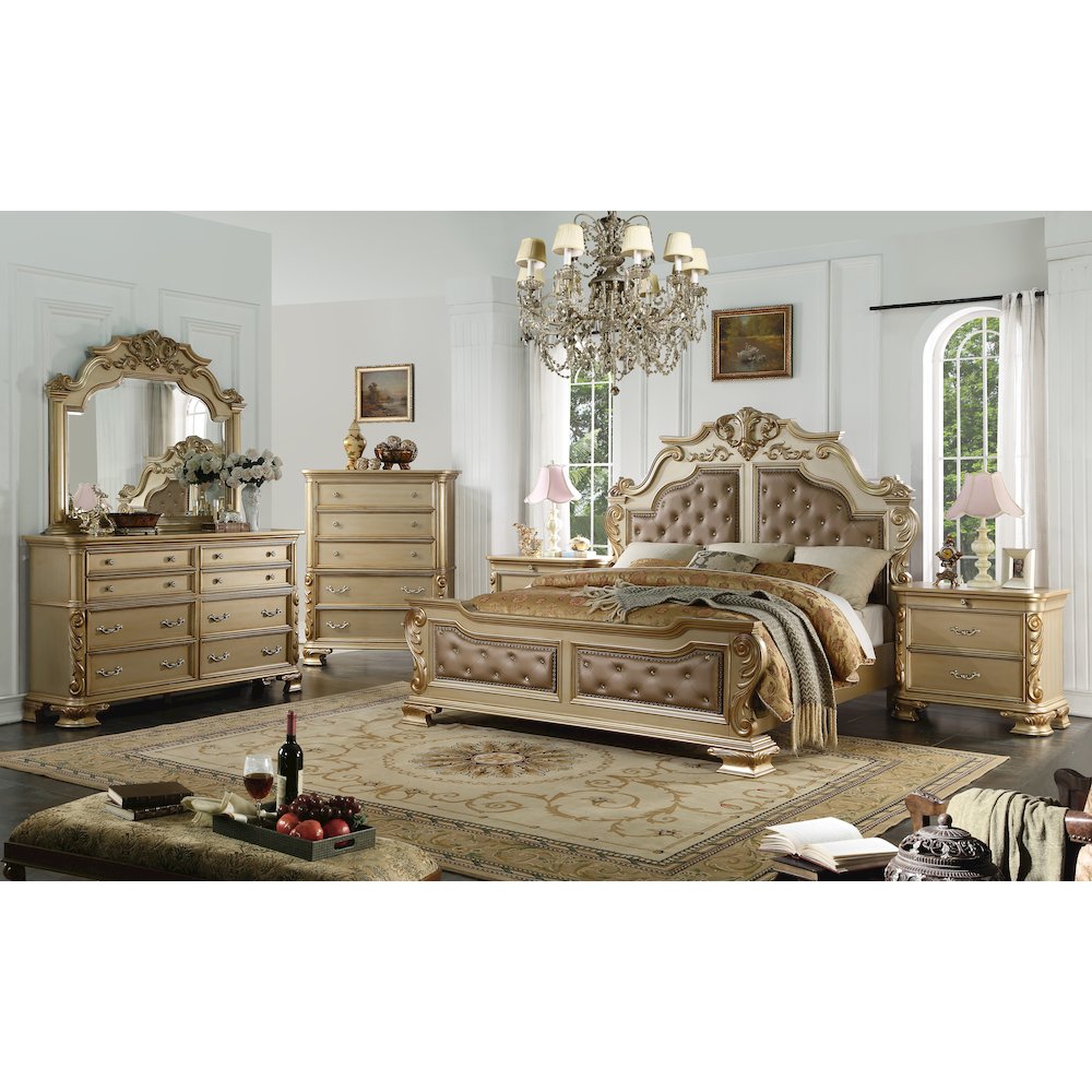Miranda Gold Tufted 5-Piece Bedroom Set, King