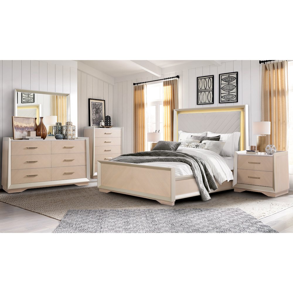 Milan Contemporary Champagne 4-Piece Bedroom Set, King