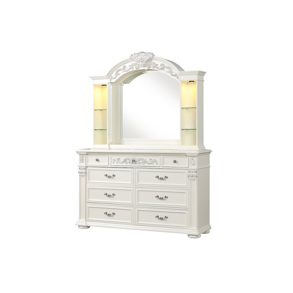 Platinum Pearl White Low Poster 5-Piece Bedroom Set, King