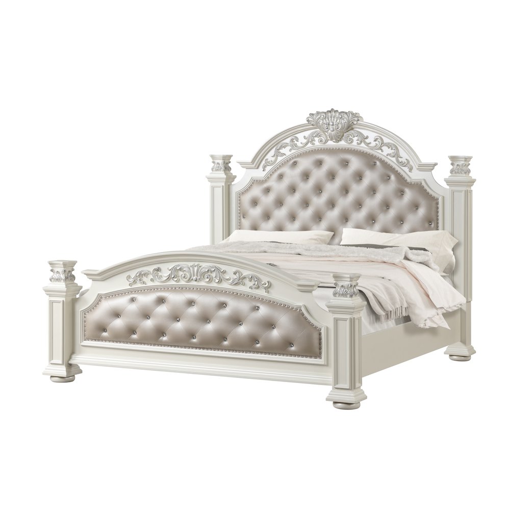 Platinum Pearl White Low Poster 5-Piece Bedroom Set, King