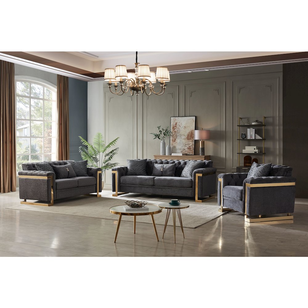 Riya Modern Gray 2-piece Living Room Set with Gold Accents