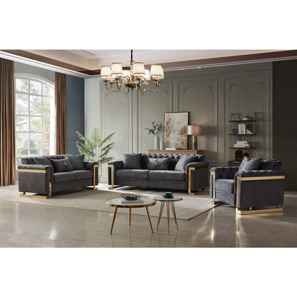 Riya Modern Gray 2-piece Living Room Set with Gold Accents