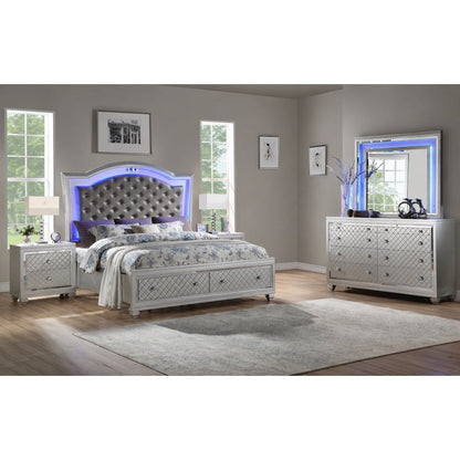 Shiney Silver 4-Piece Bedroom Set with LED Lighting, King