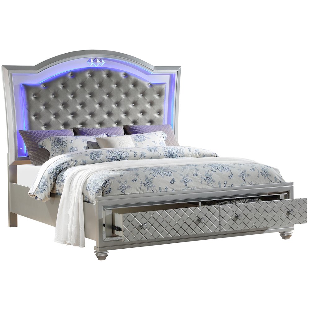 Shiney Silver 5-Piece Bedroom Set with LED Lighting, King