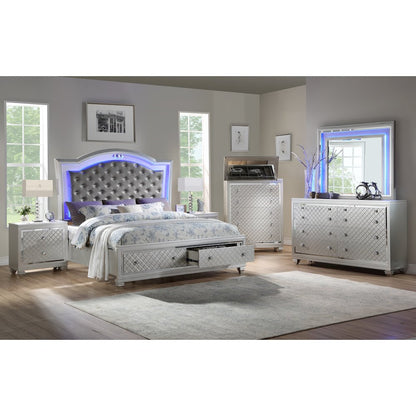 Shiney Silver 5-Piece Bedroom Set with LED Lighting, King