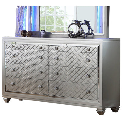 Shiney Silver 4-Piece Bedroom Set with LED Lighting, Queen