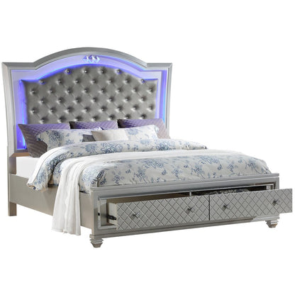 Shiney Silver 5-Piece Bedroom Set with LED Lighting, Queen