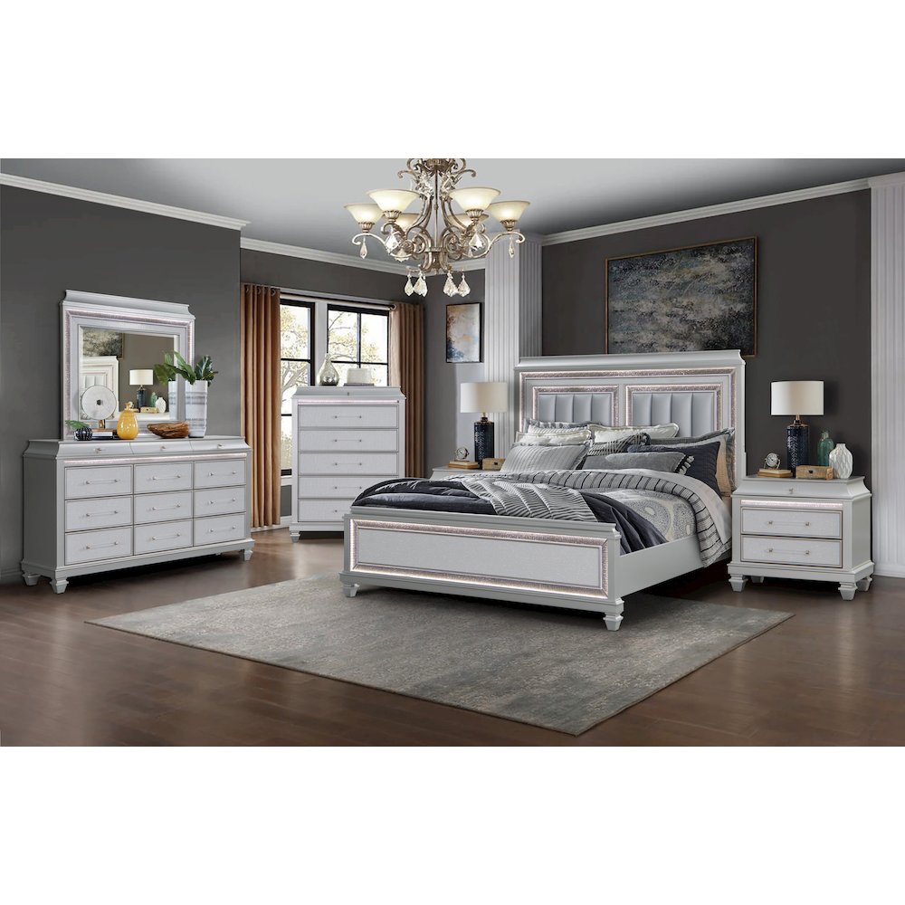 Sabrina Silver 5-Piece Bedroom Set with LED Lighting, Queen