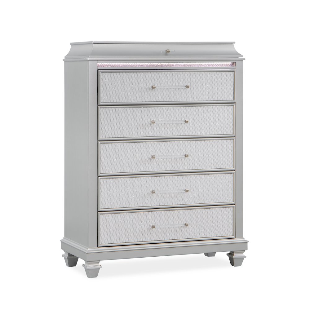 Sabrina Silver 5-Piece Bedroom Set with LED Lighting, Queen