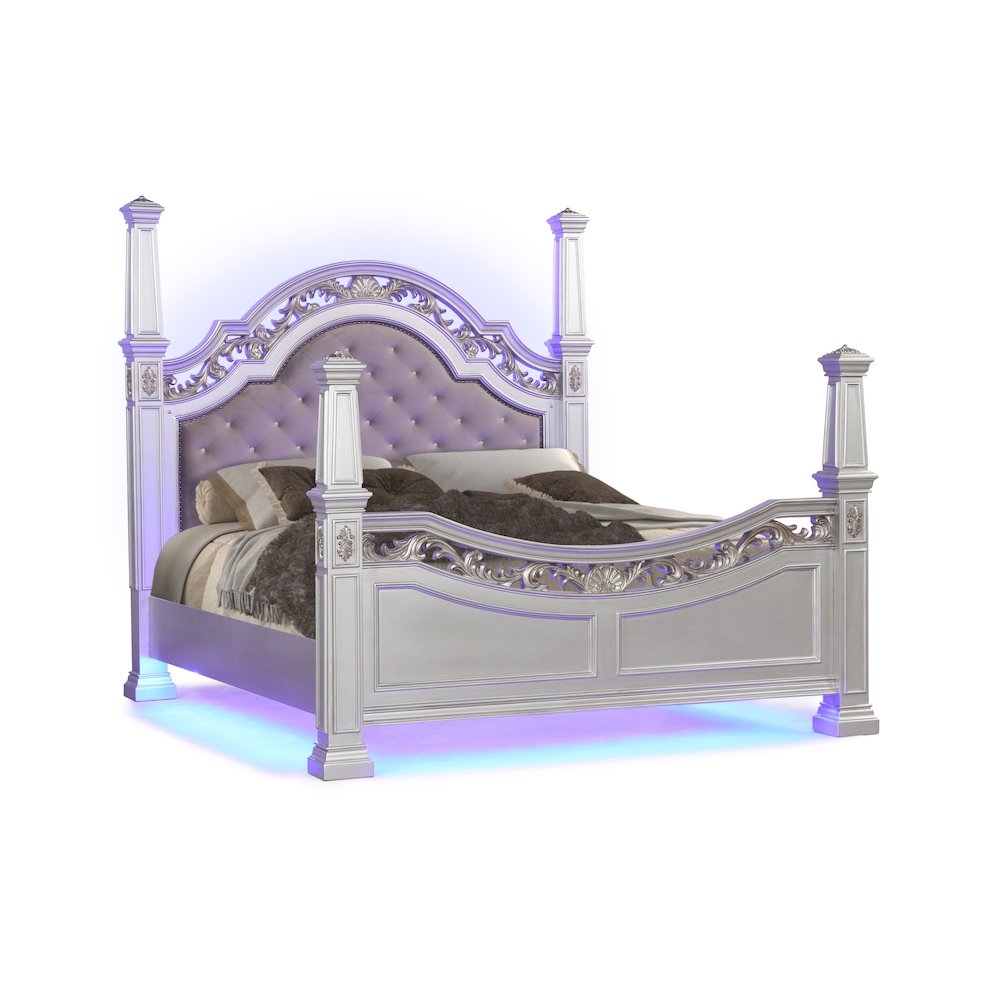 Valentina Silver 4-Piece Bedroom Set with LED Lighting, King