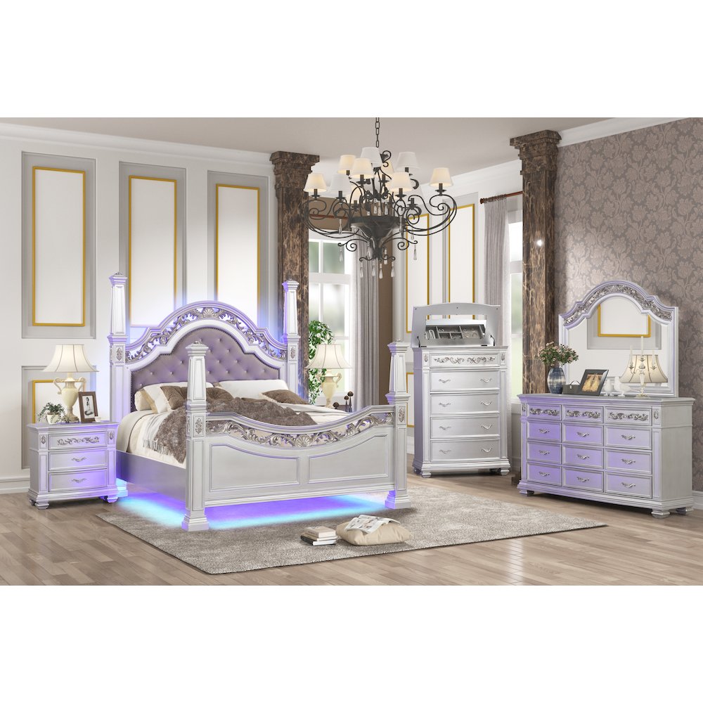 Valentina Silver 4-Piece Bedroom Set with LED Lighting, King
