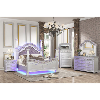 Valentina Silver 4-Piece Bedroom Set with LED Lighting, King